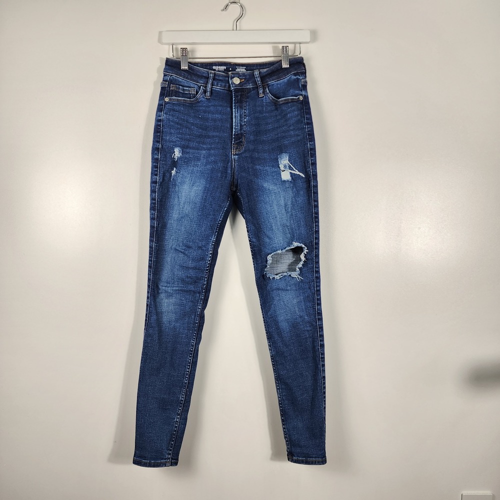 Old Navy Jeans Womens 6 Blue Rockstar Super Skinny High Rise Distressed Stretch